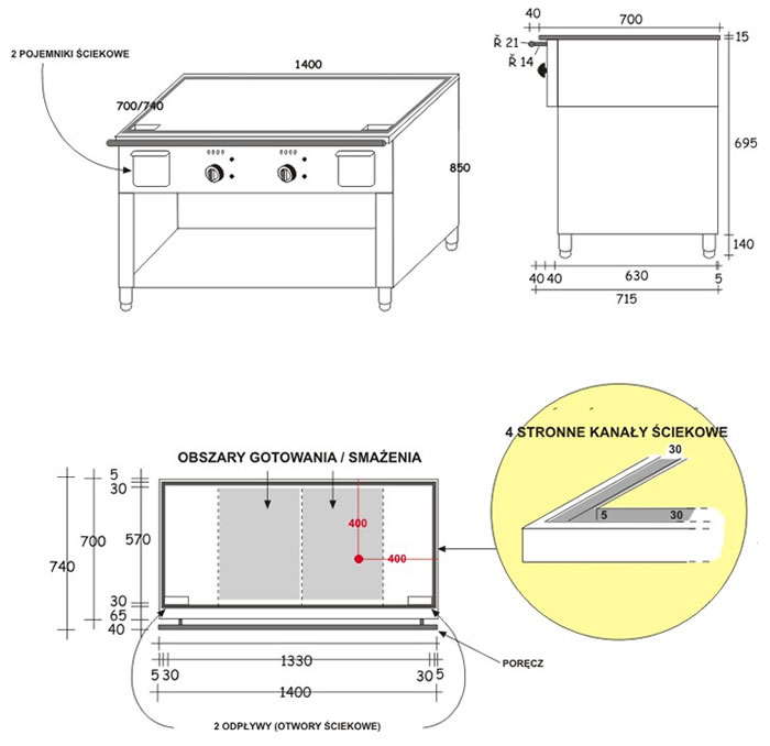 Teppanyaki - przykładowy model - wersja elektryczna TEP2/140E